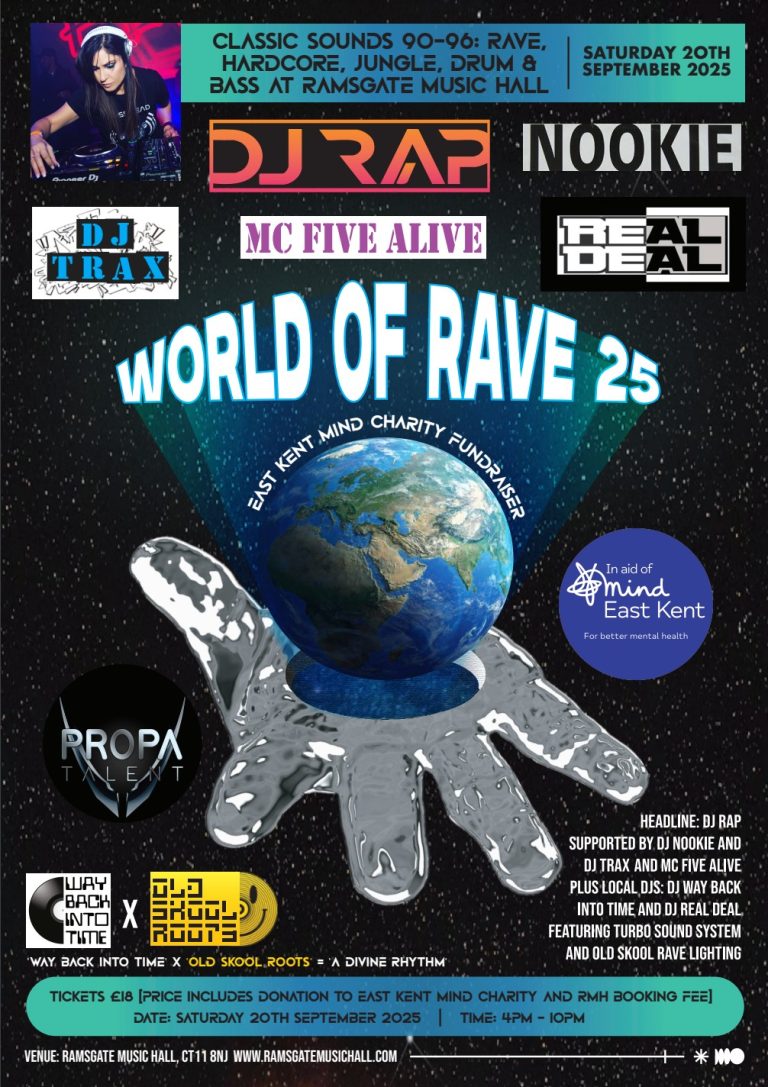 ‘World of Rave 25’ with DJ Rap headlining, DJ Nookie, DJ Trax, MC Five Alive, DJ Real Deal and DJ Way Back Into Time